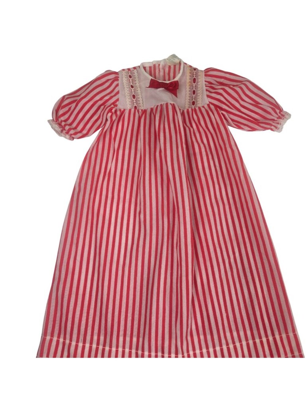 Vintage 70s Red White Striped Baby Girls NB Acrylic Nightgown Isaacson Carrico